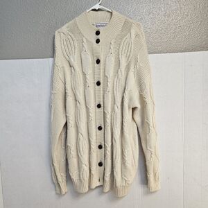 Vintage Westbound Cable Knit Cream Cardigan Sweater Sz XL Chunky Fisherman C0017